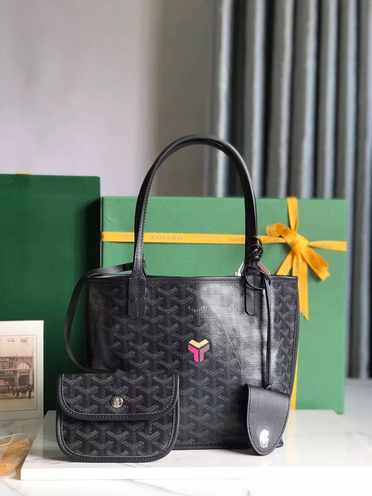 Goyard Anjou Mini Limited Edition Three-Color Y-Shaped Letters Painted Black