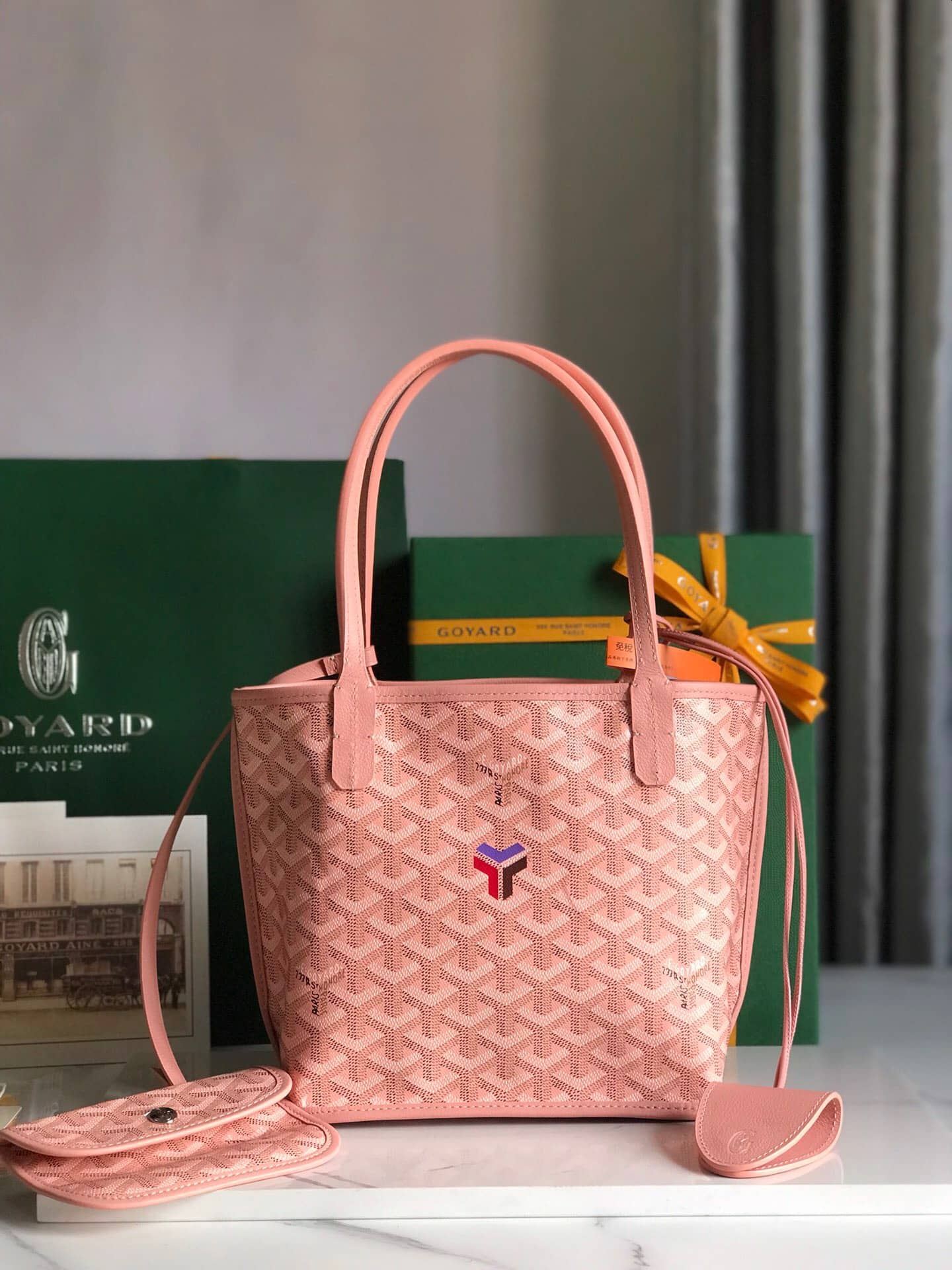 Goyard Anjou Mini Limited Edition Three-Color Y-Shaped Letters Painted Pink