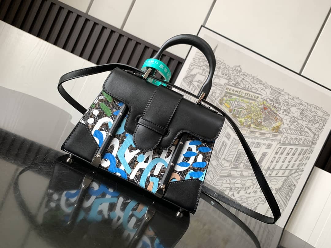 Goyard Saigon Structure Bag Lettres Camouflage Blue Motif Palladium Hardware