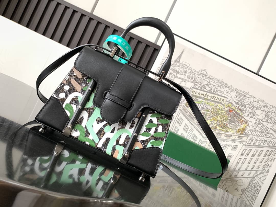 Goyard Saigon Structure Bag Lettres Camouflage Green Motif Palladium Hardware