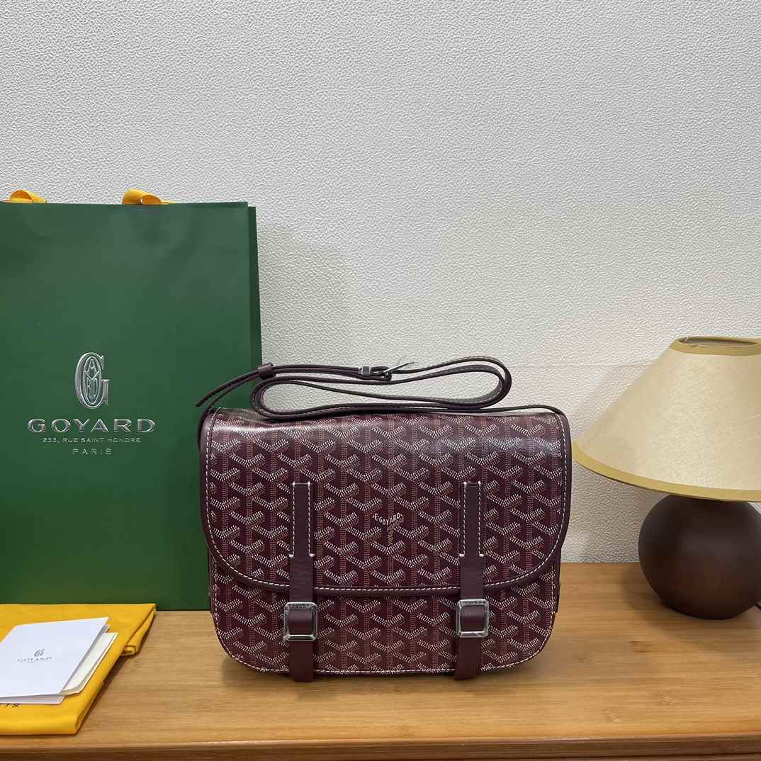 Goyard Belvedere Messenger Goyardine MM Bag Burgundy