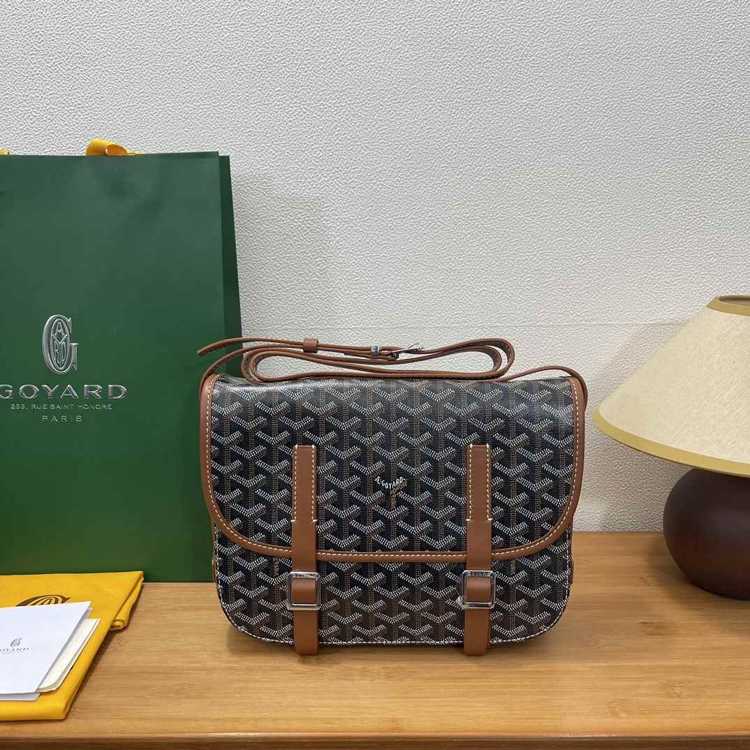 Goyard Belvedere Messenger Goyardine MM Black & Tan