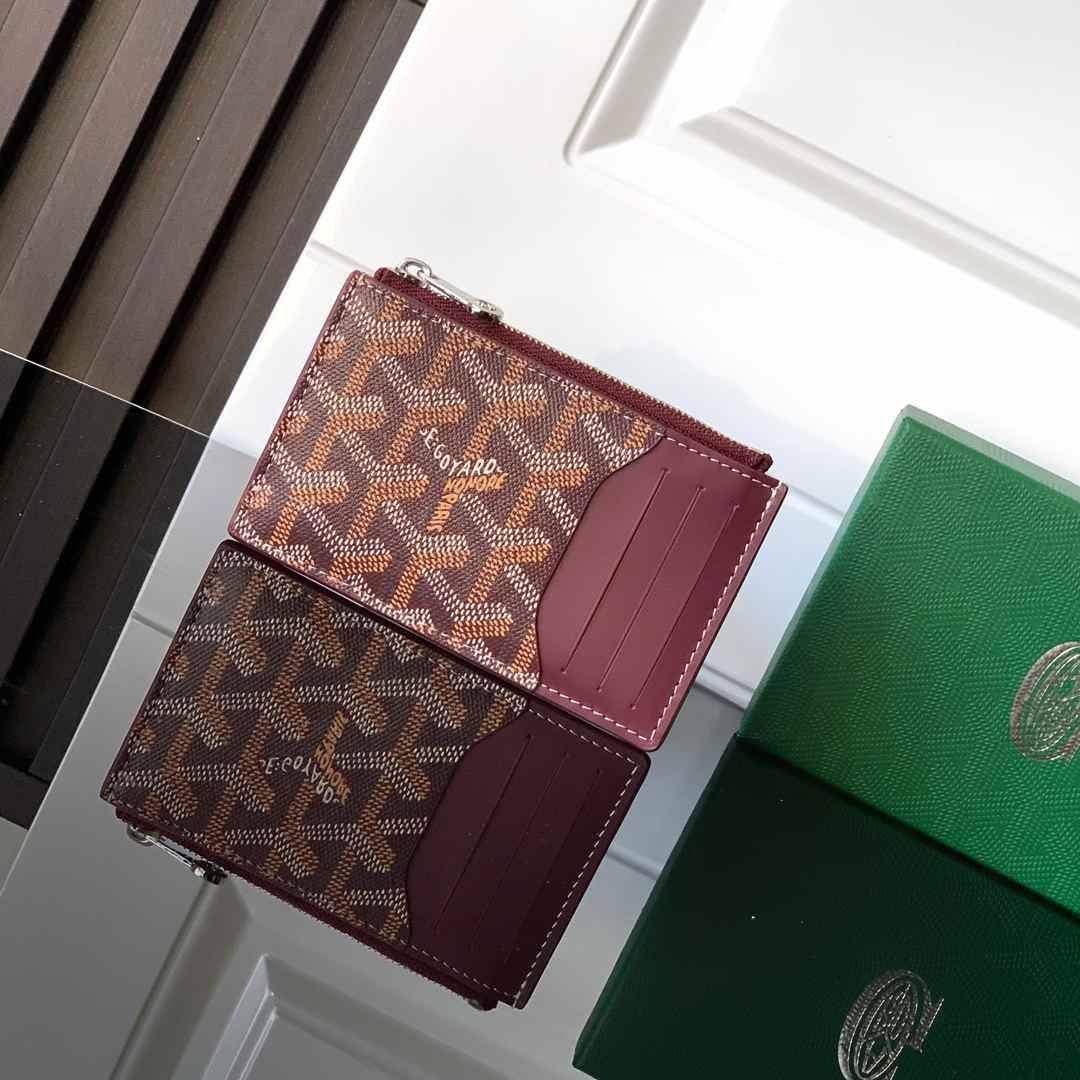 Goyard Bourbon Zipped Card Holder Burgundy