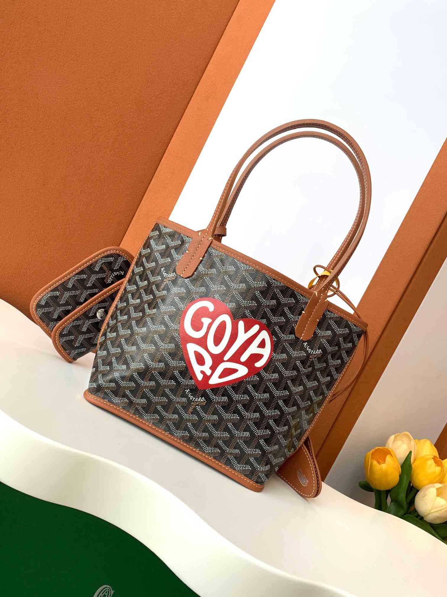 Goyard Anjou Mini Bag Big Heart Black & Tan