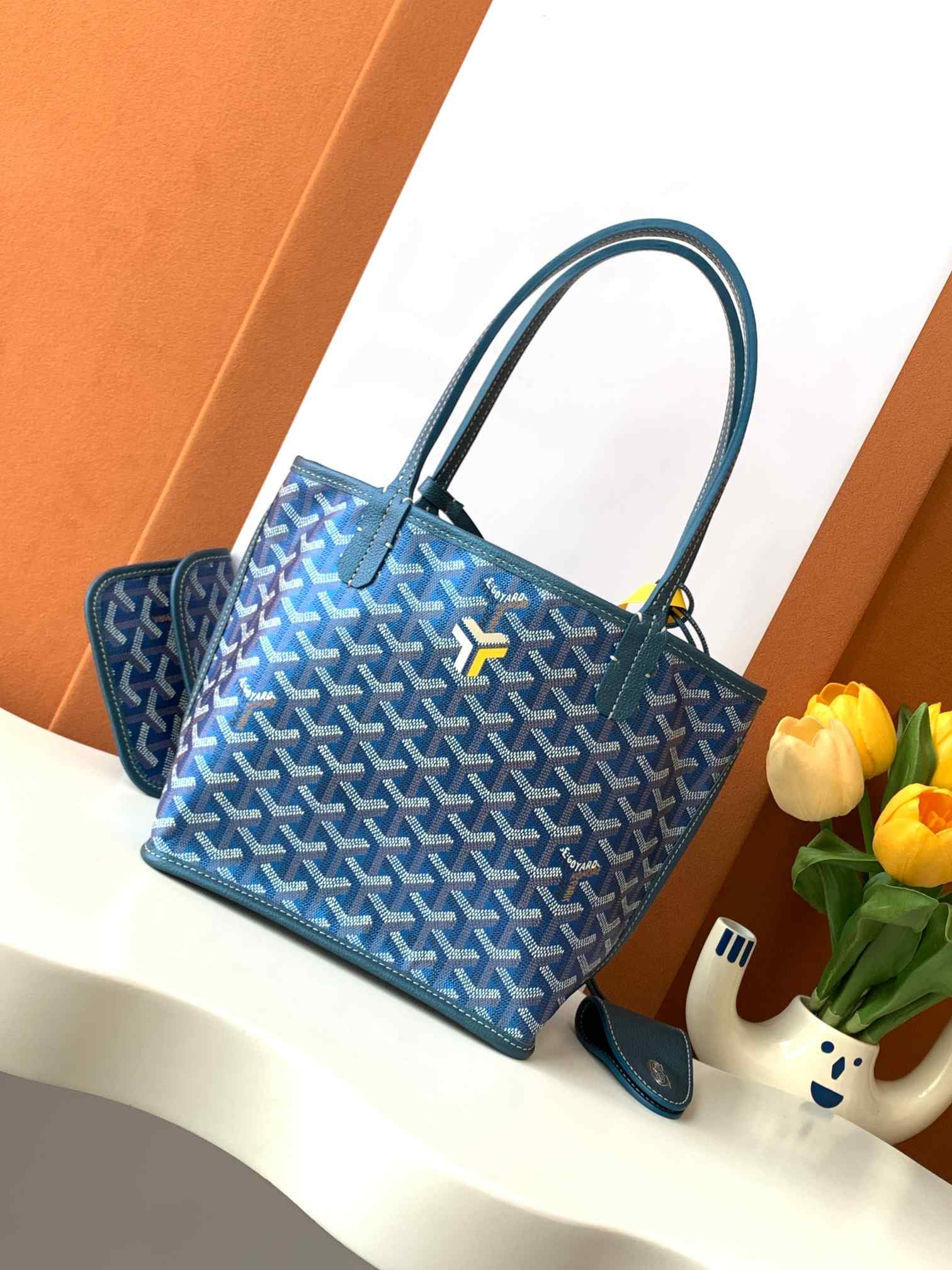 Goyard Anjou Mini Goyardine Bag Limited Edition Pearlescent Blue
