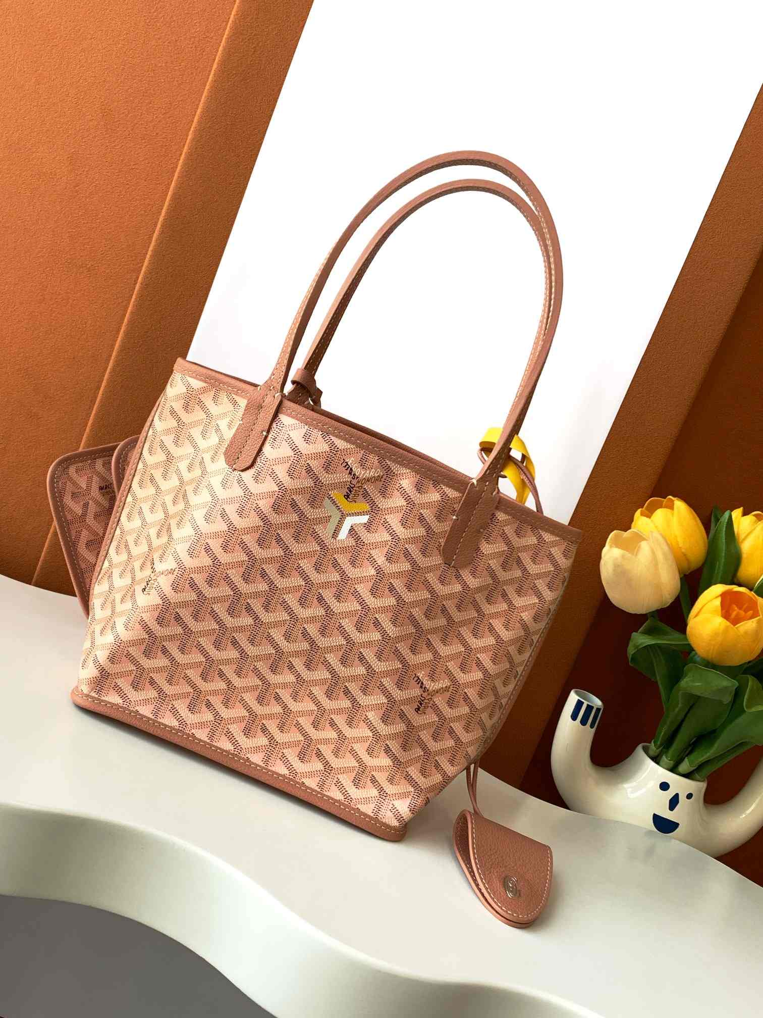 Goyard Anjou Mini Goyardine Bag Limited Edition Pearlescent Coral Pink