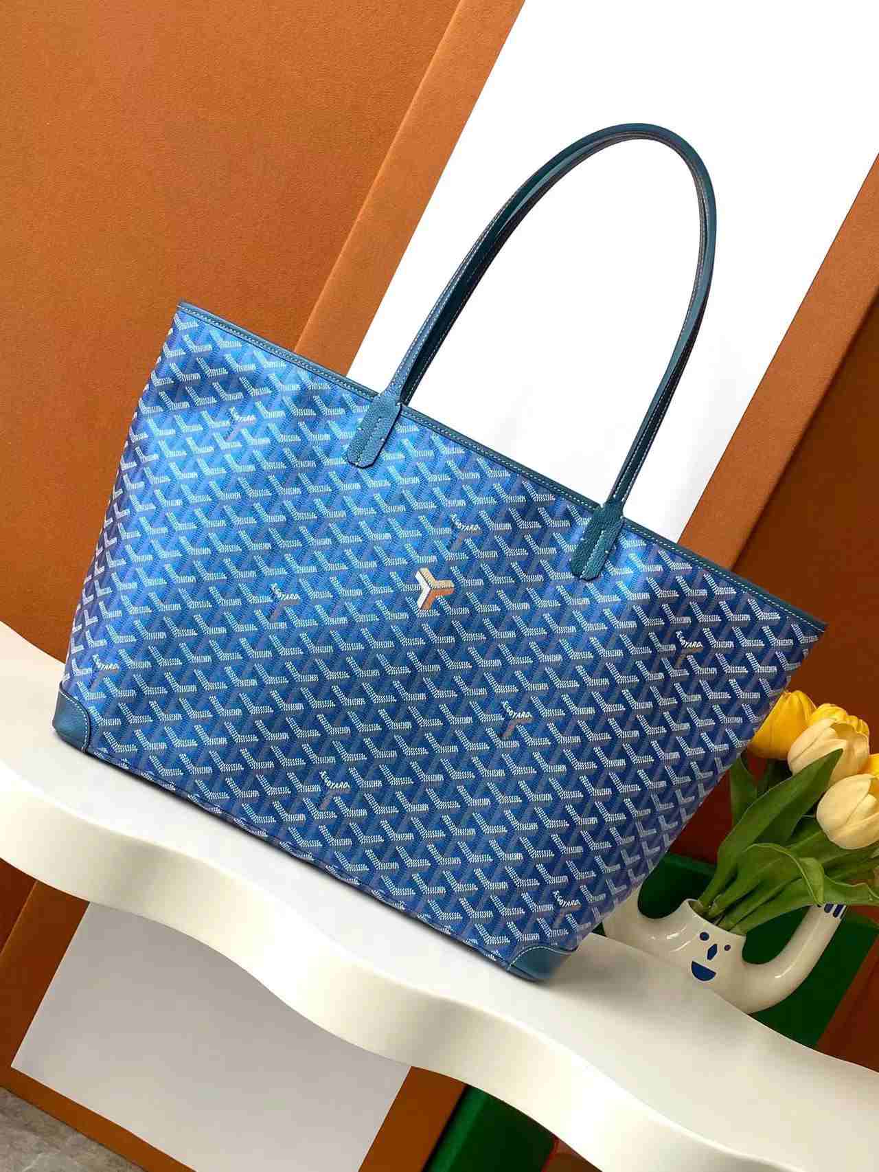 Goyard Artois MM Goyardine Bag Pearlescent Blue