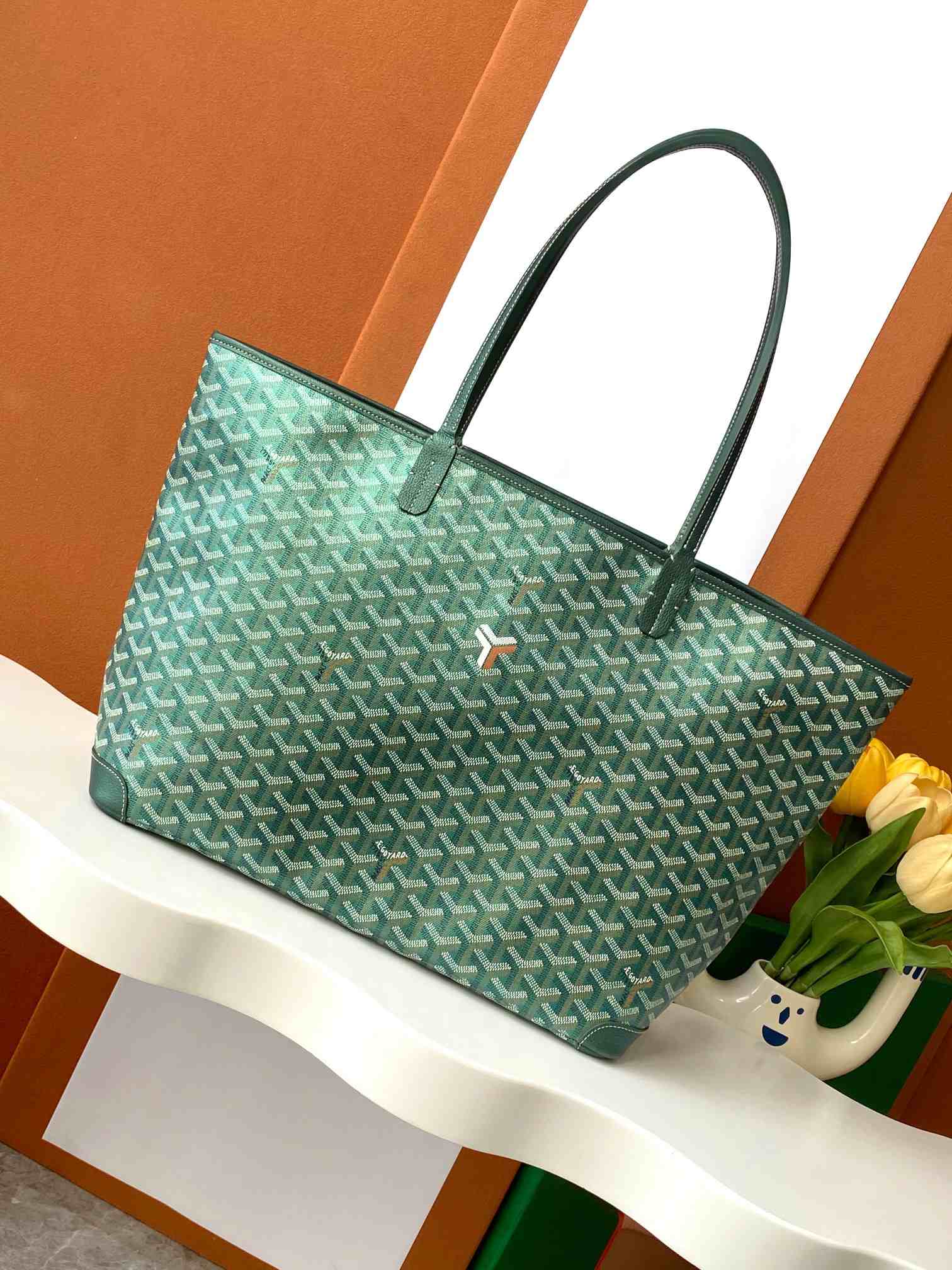Goyard Artois MM Goyardine Bag Pearlescent Green