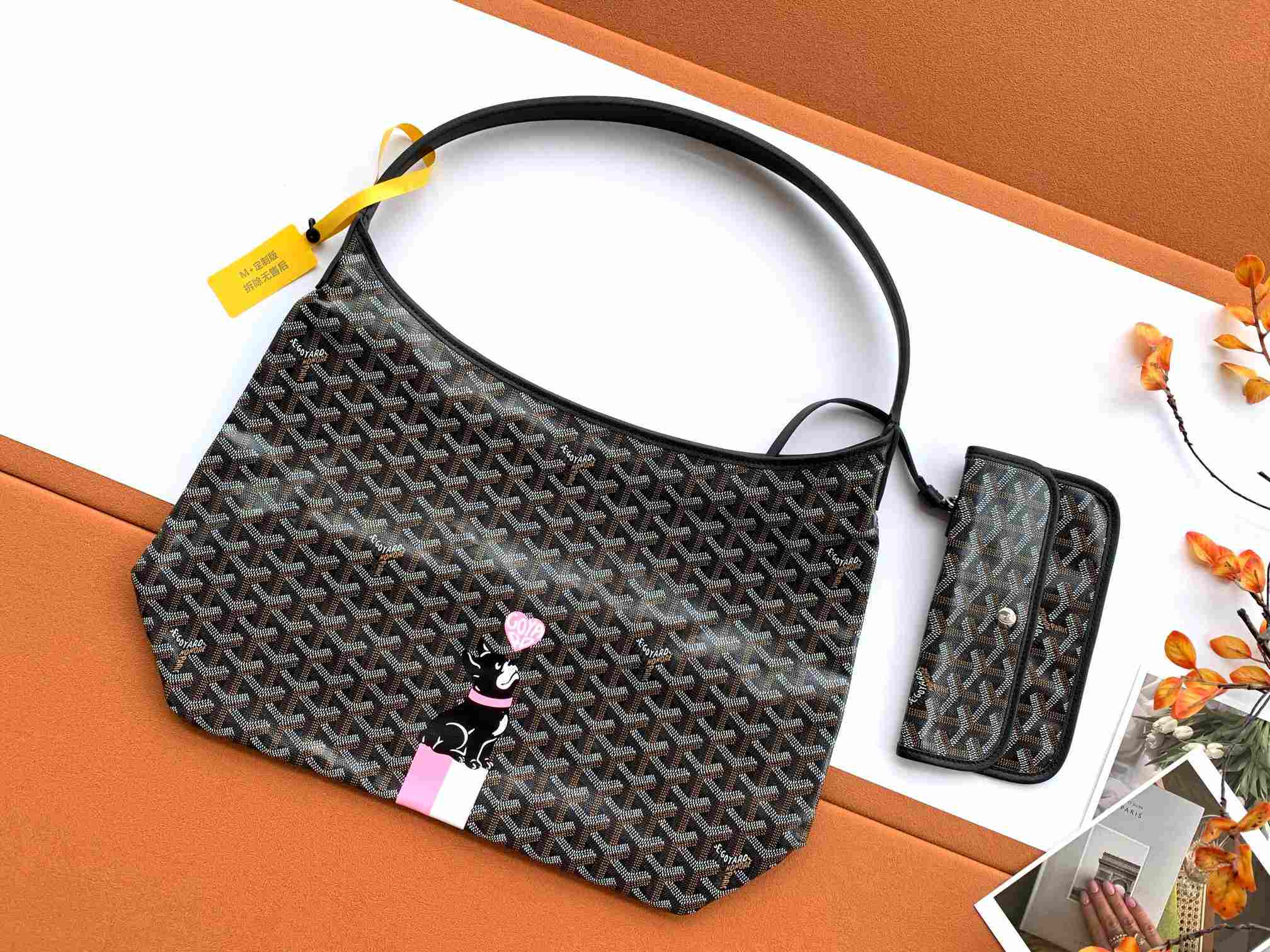 Goyard Bohème Hobo Bag Heart & French Bulldog Black