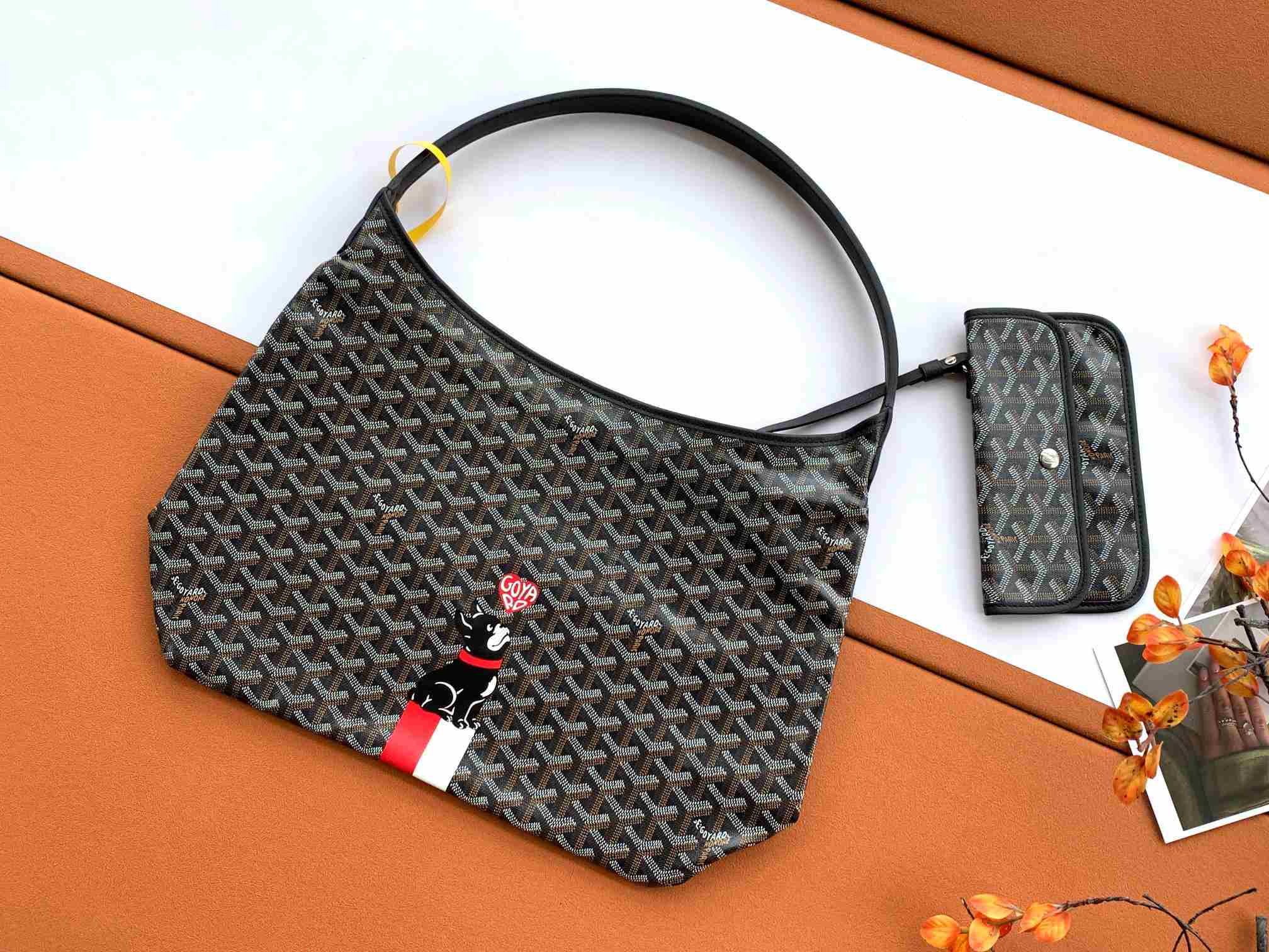 Goyard Bohème Hobo Bag Heart & French Bulldog Black