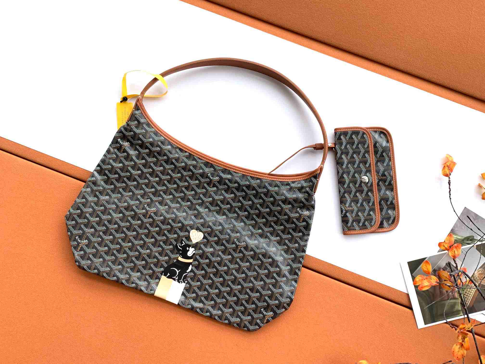 Goyard Bohème Hobo Bag Heart & French Bulldog Black & Tan