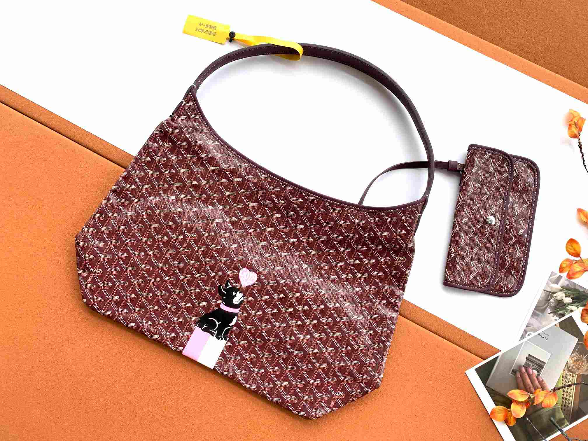 Goyard Bohème Hobo Bag Heart & French Bulldog Burgundy