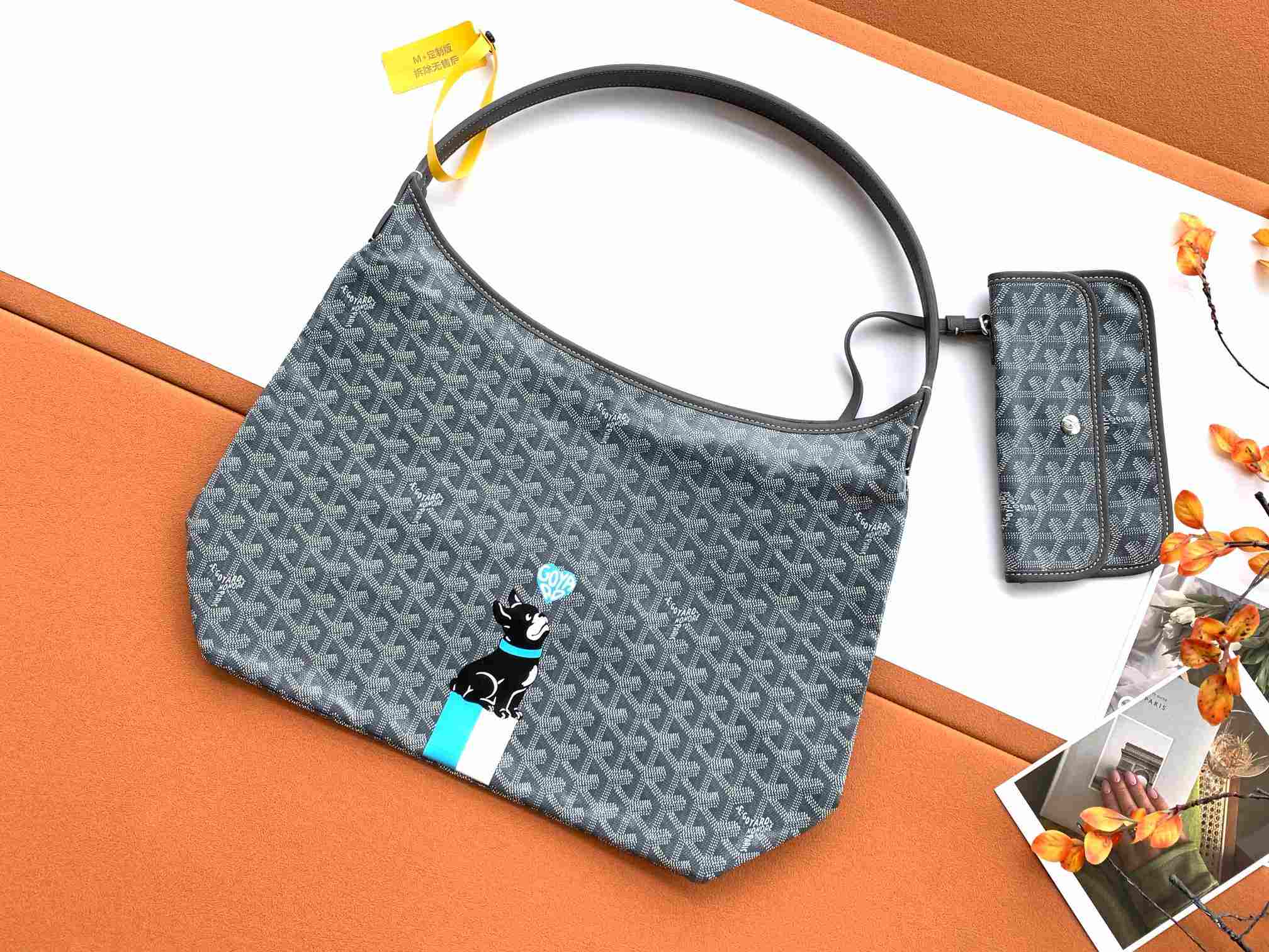 Goyard Bohème Hobo Bag Heart & French Bulldog Grey