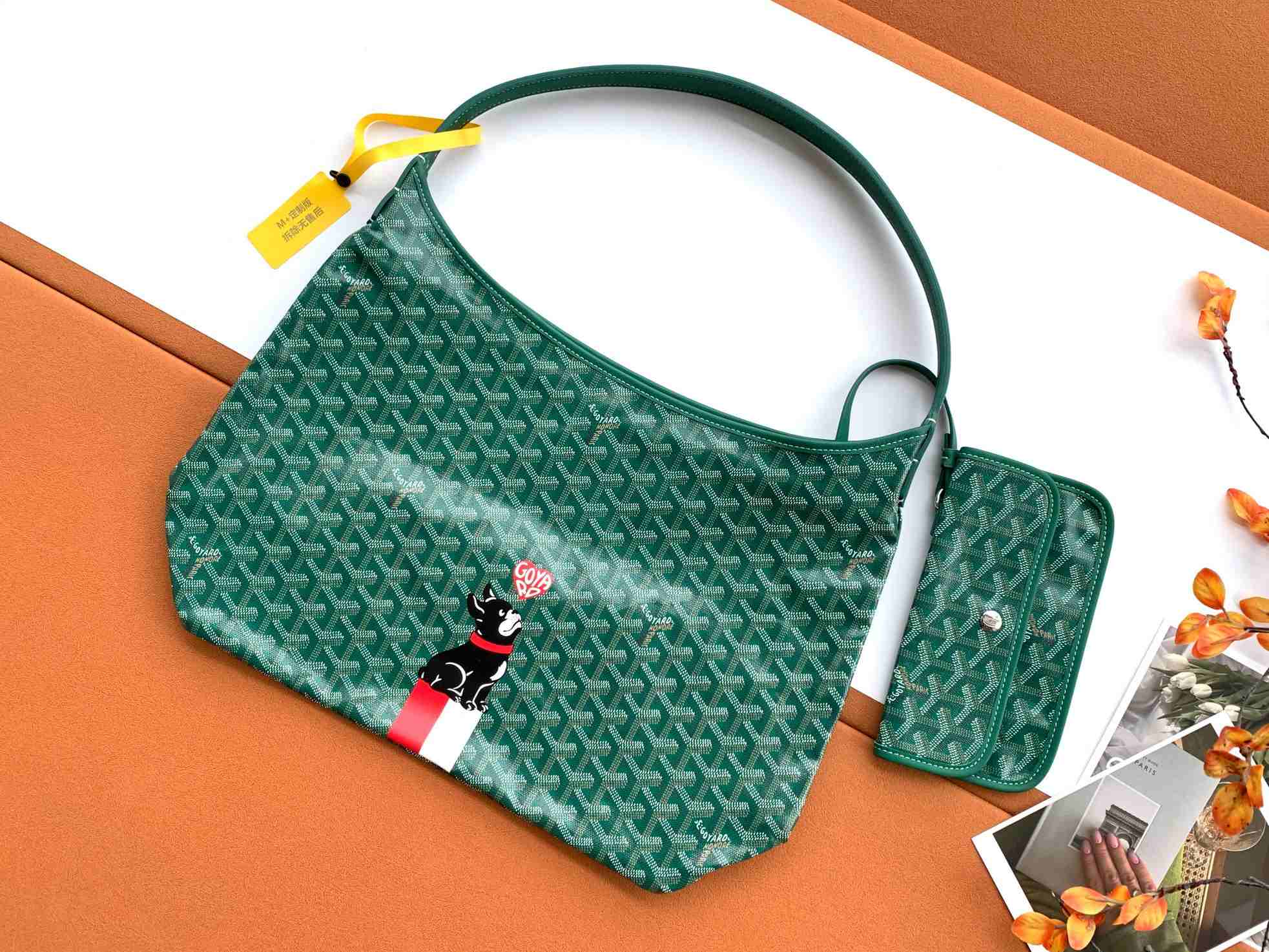 Goyard Bohème Hobo Bag Heart & French Bulldog Green