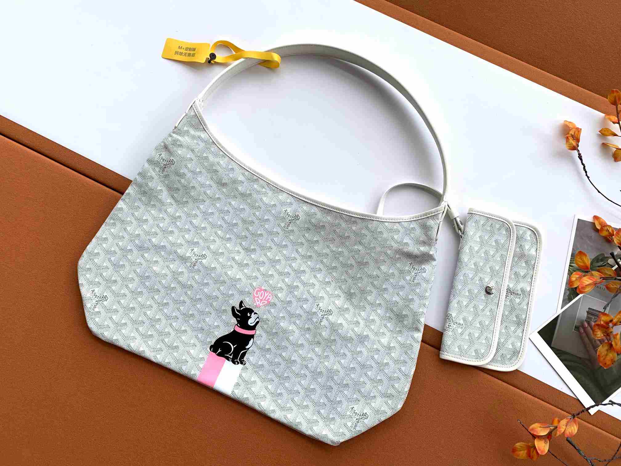 Goyard Bohème Hobo Bag Heart & French Bulldog White