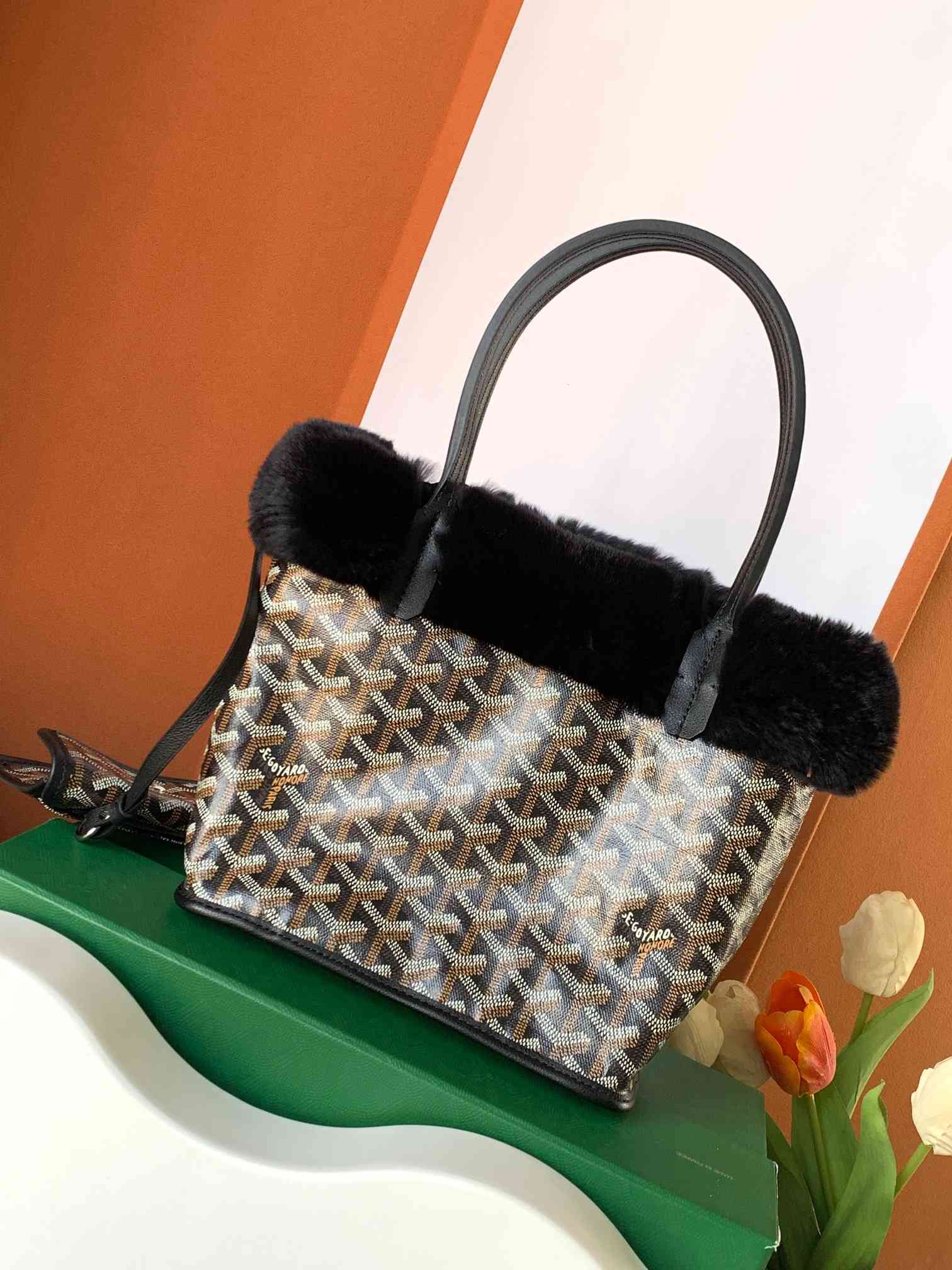 Goyard Rabbit Fur Mini Tote Bag Black