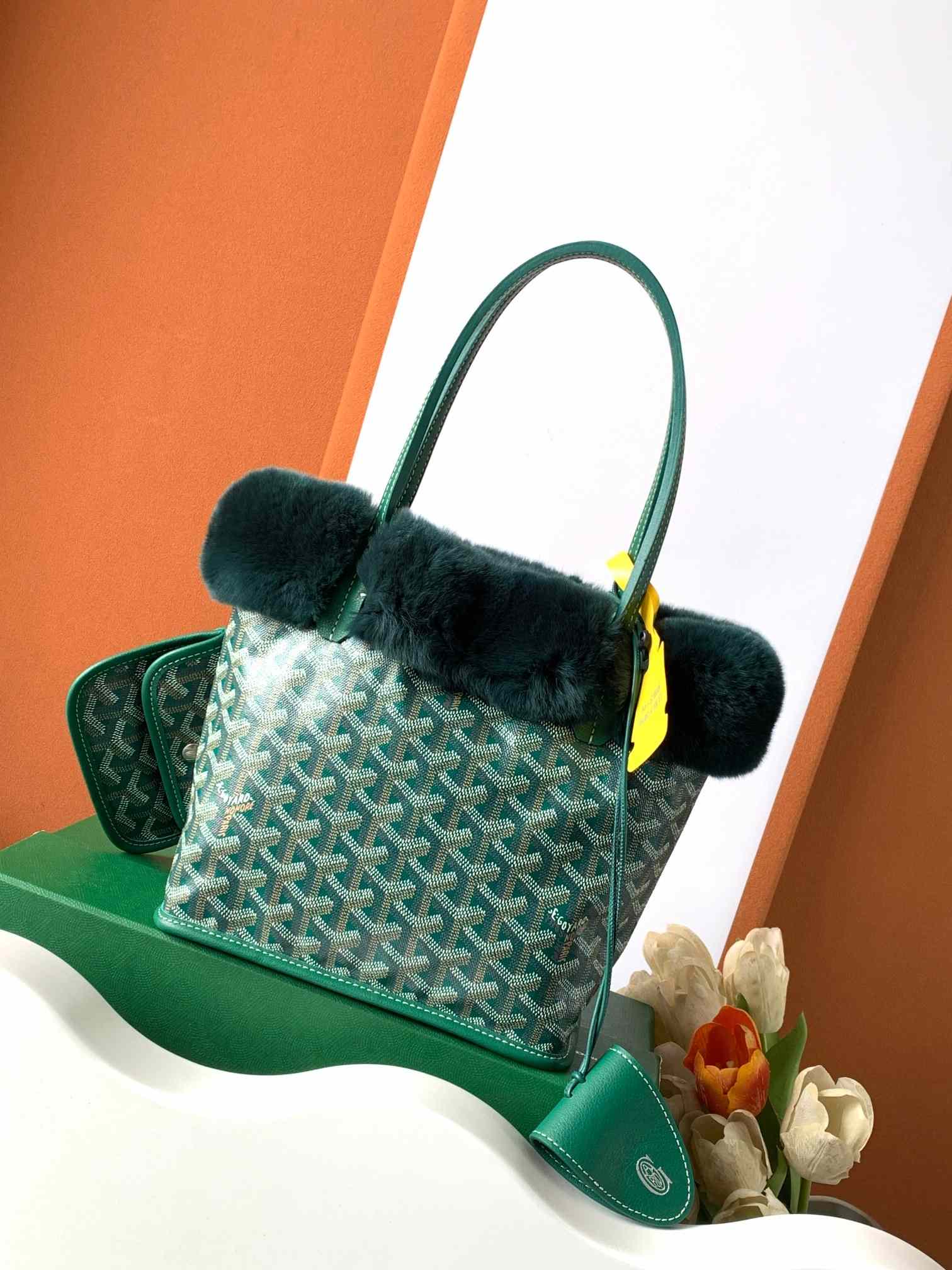 Goyard Rabbit Fur Mini Tote Bag Green