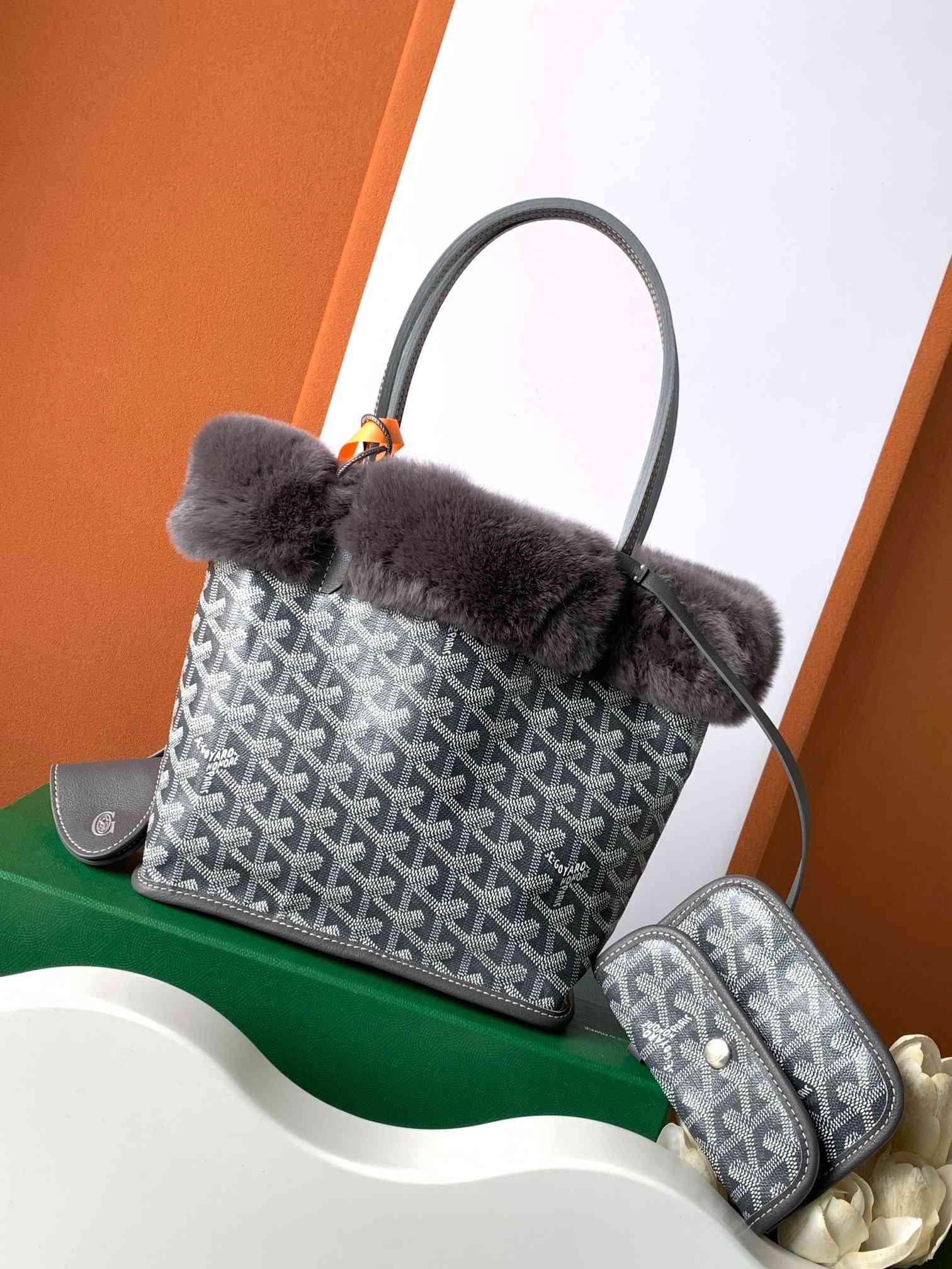Goyard Rabbit Fur Mini Tote Bag Grey