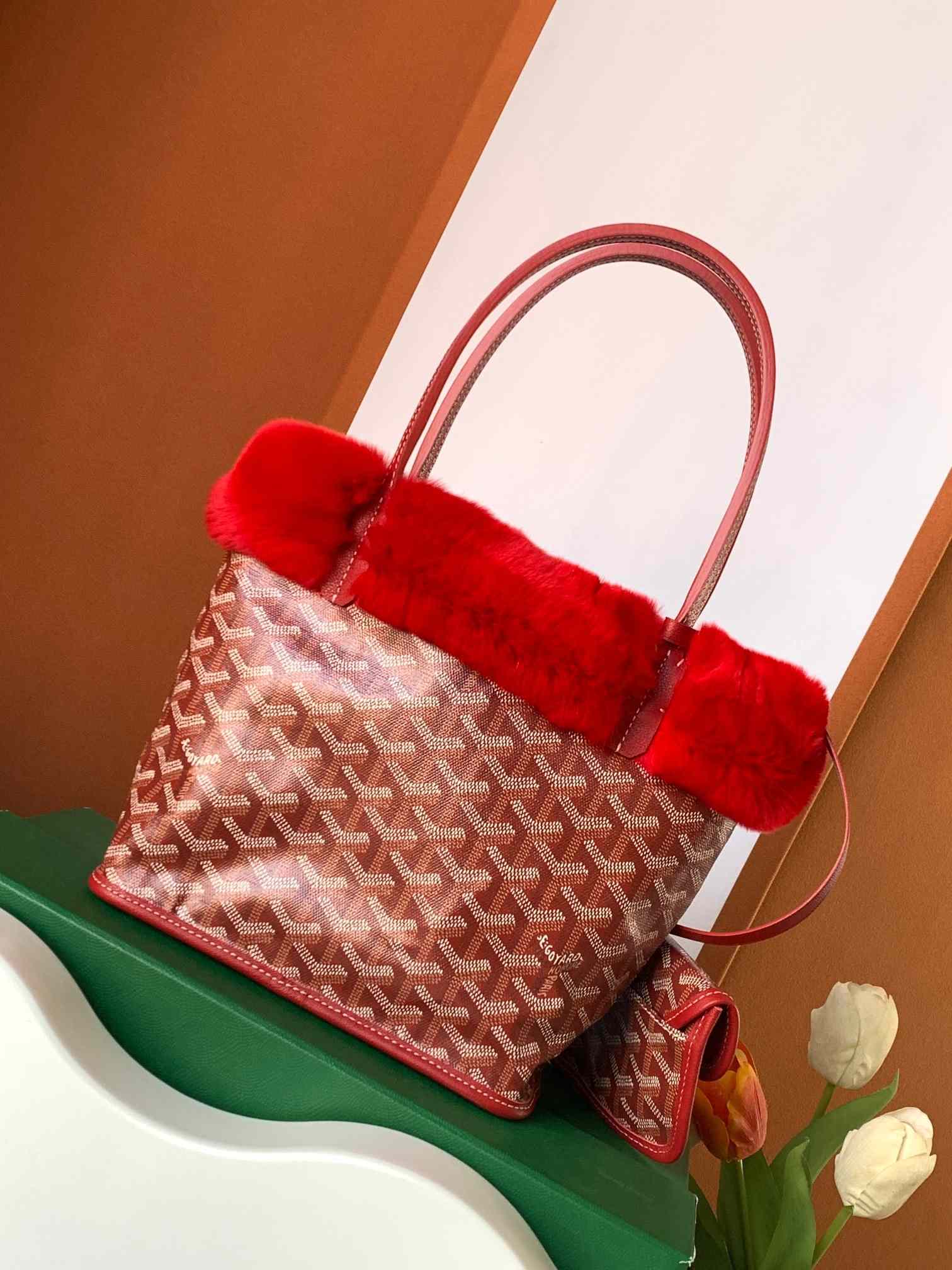 Goyard Rabbit Fur Mini Tote Bag Red