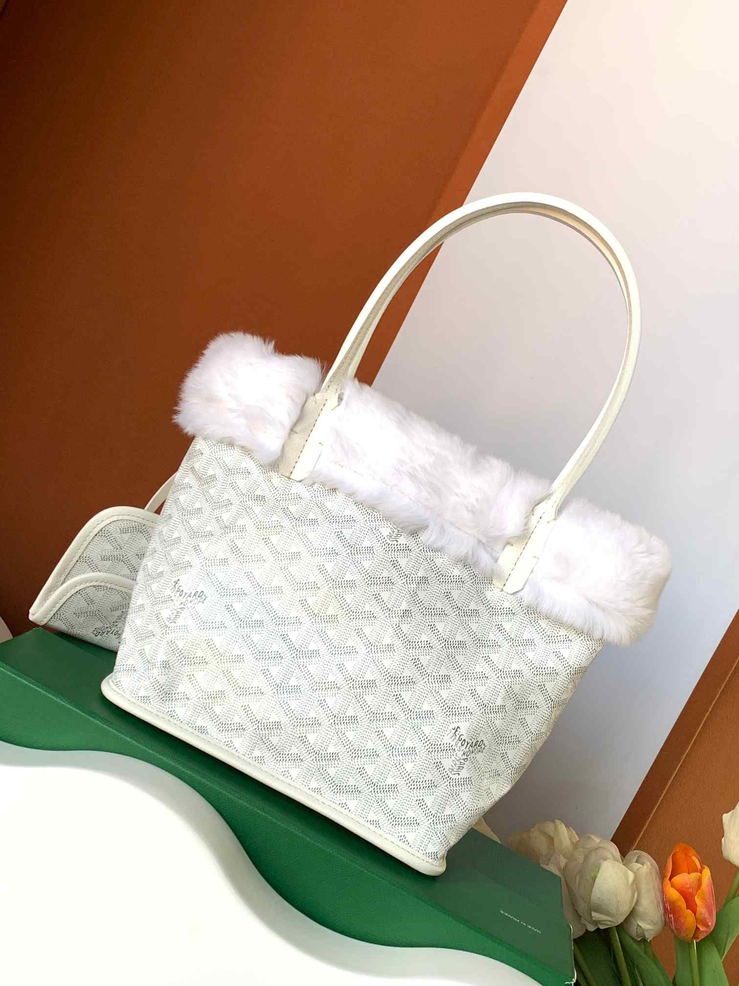 Goyard Rabbit Fur Mini Tote Bag White