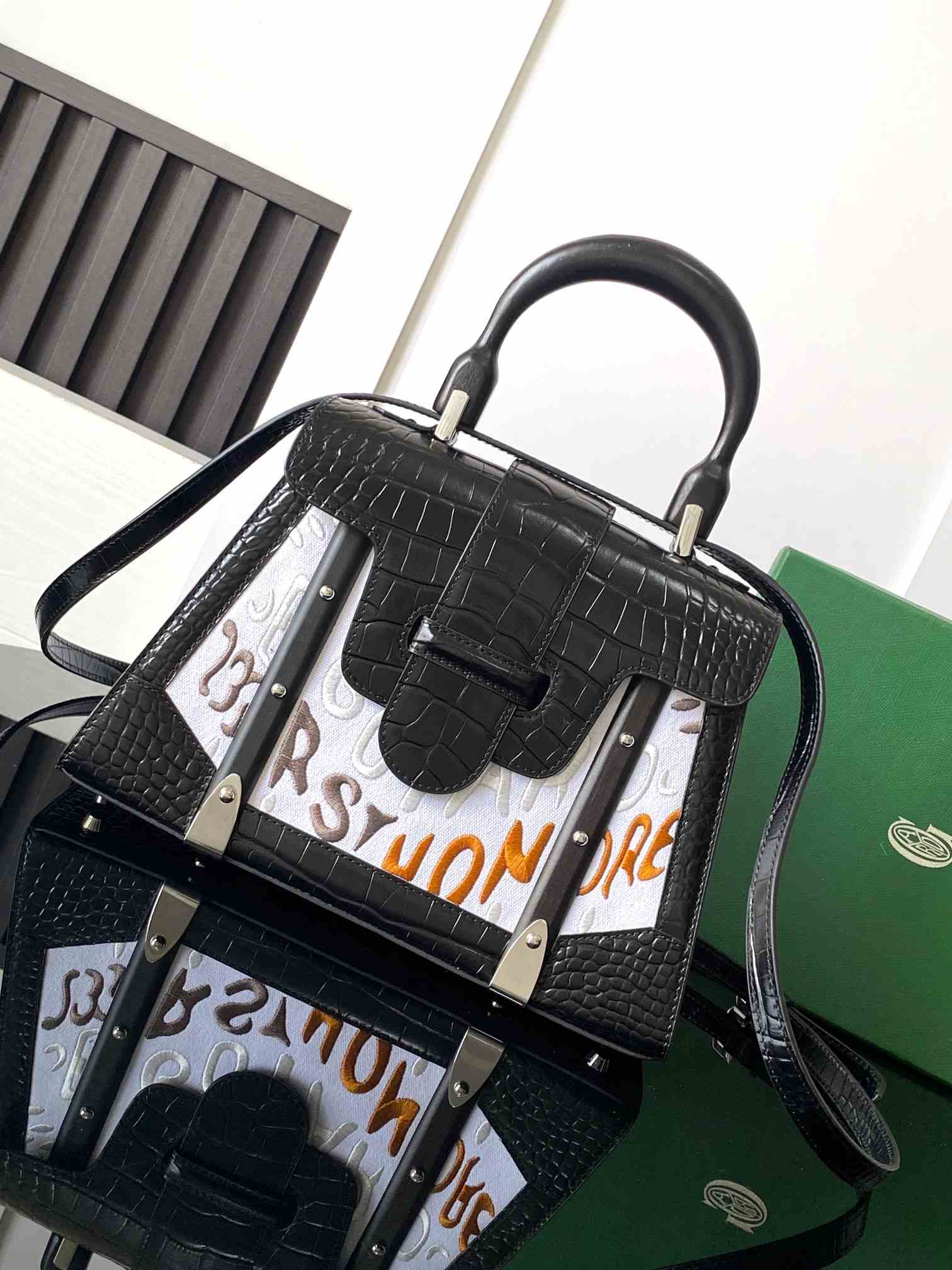 Goyard Saïgon PM Bag Crocodile Leather Embroidered Black