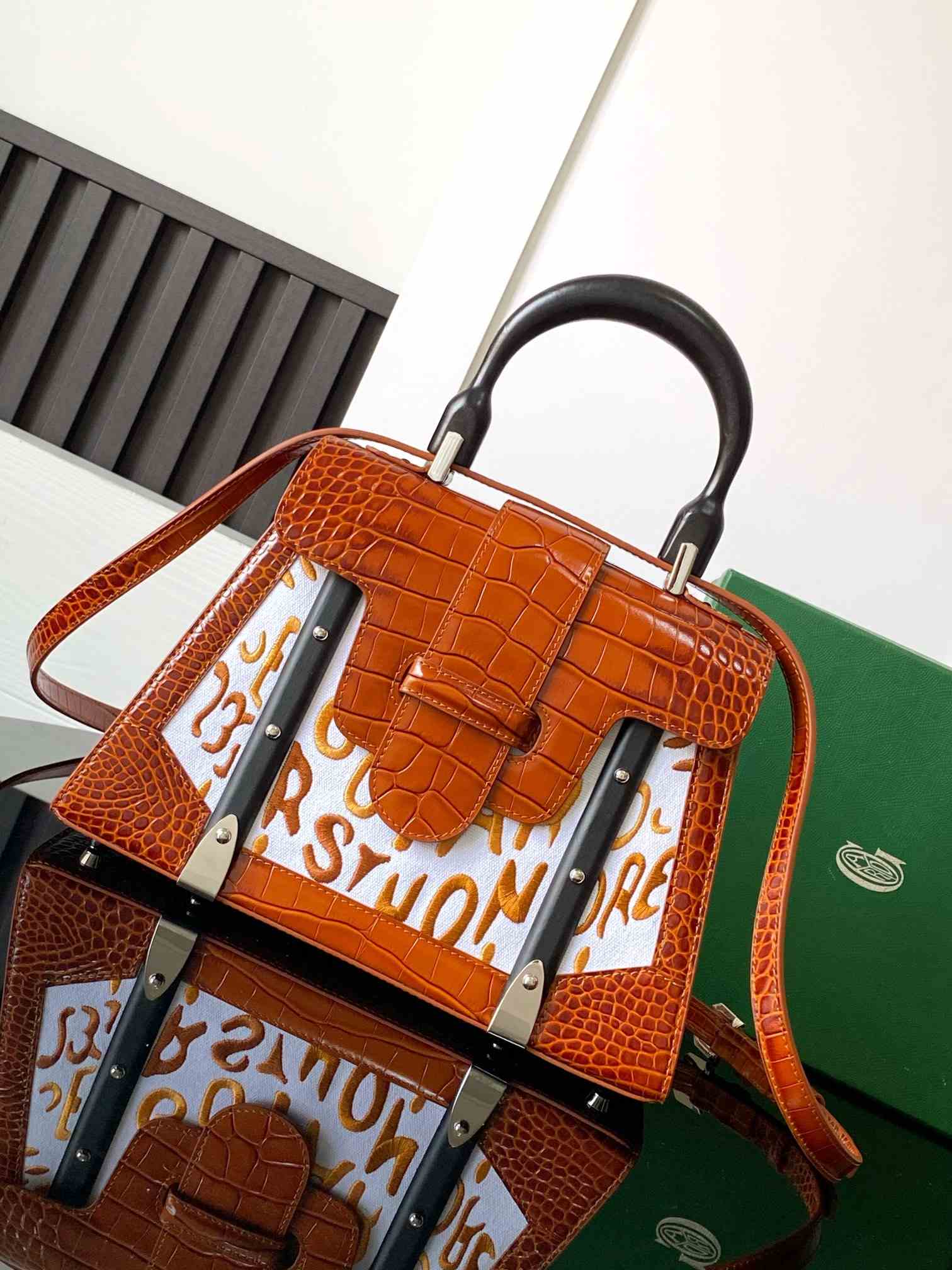Goyard Saïgon PM Bag Crocodile Leather Embroidered Brown