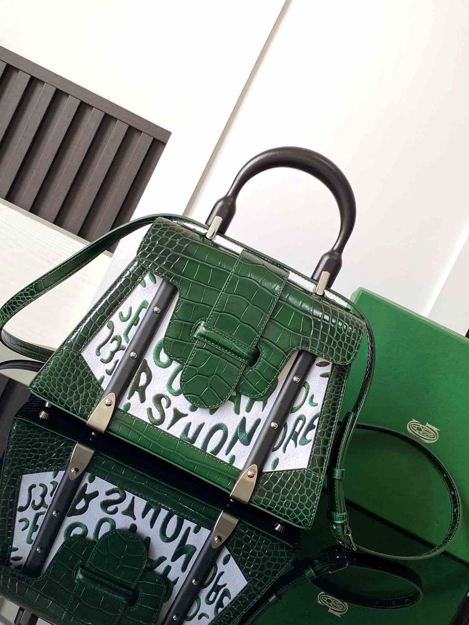 Goyard Saïgon PM Bag Crocodile Leather Embroidered Green
