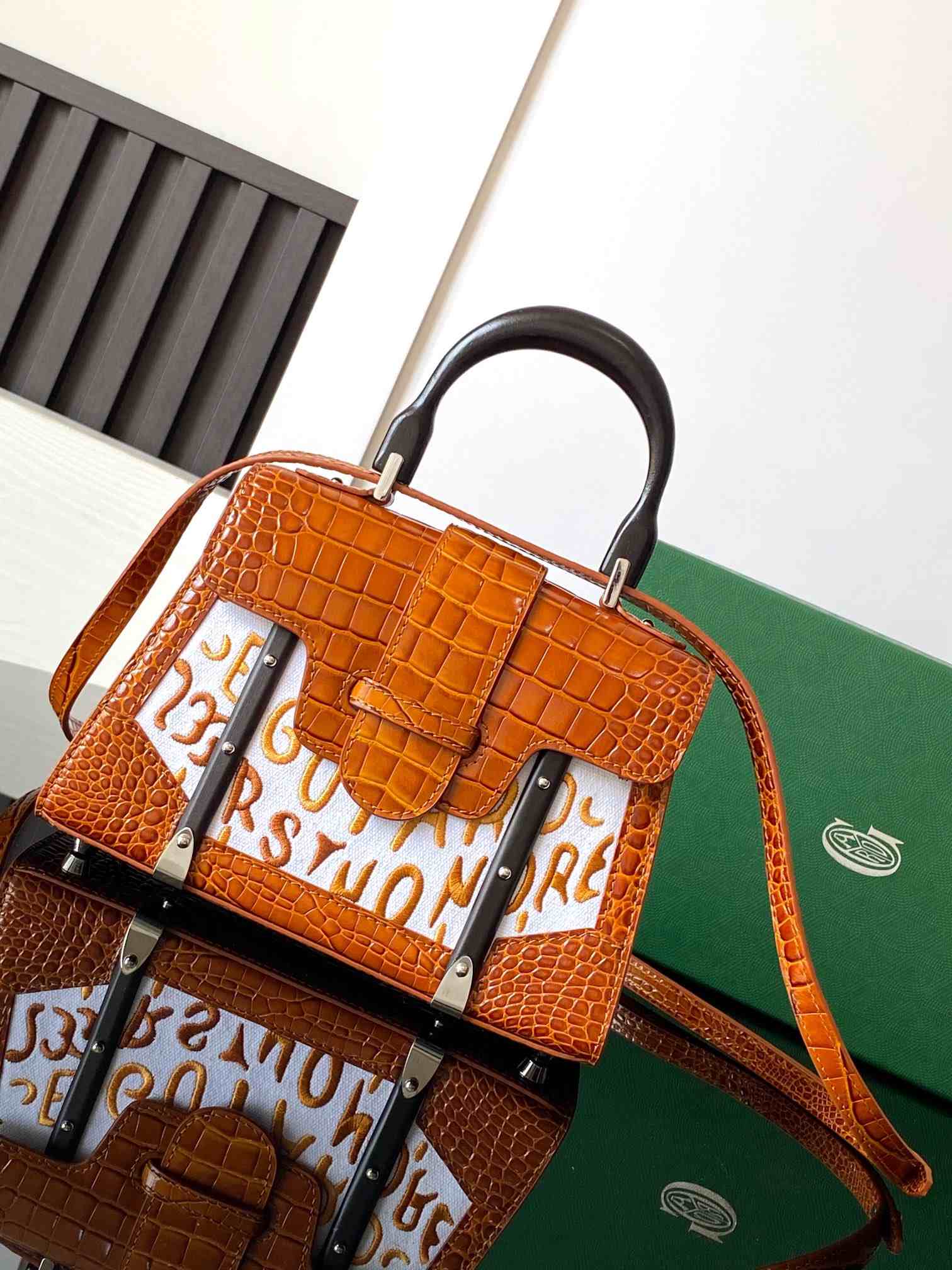 Goyard Saïgon Structuré Mini Bag Crocodile Leather Embroidered Brown