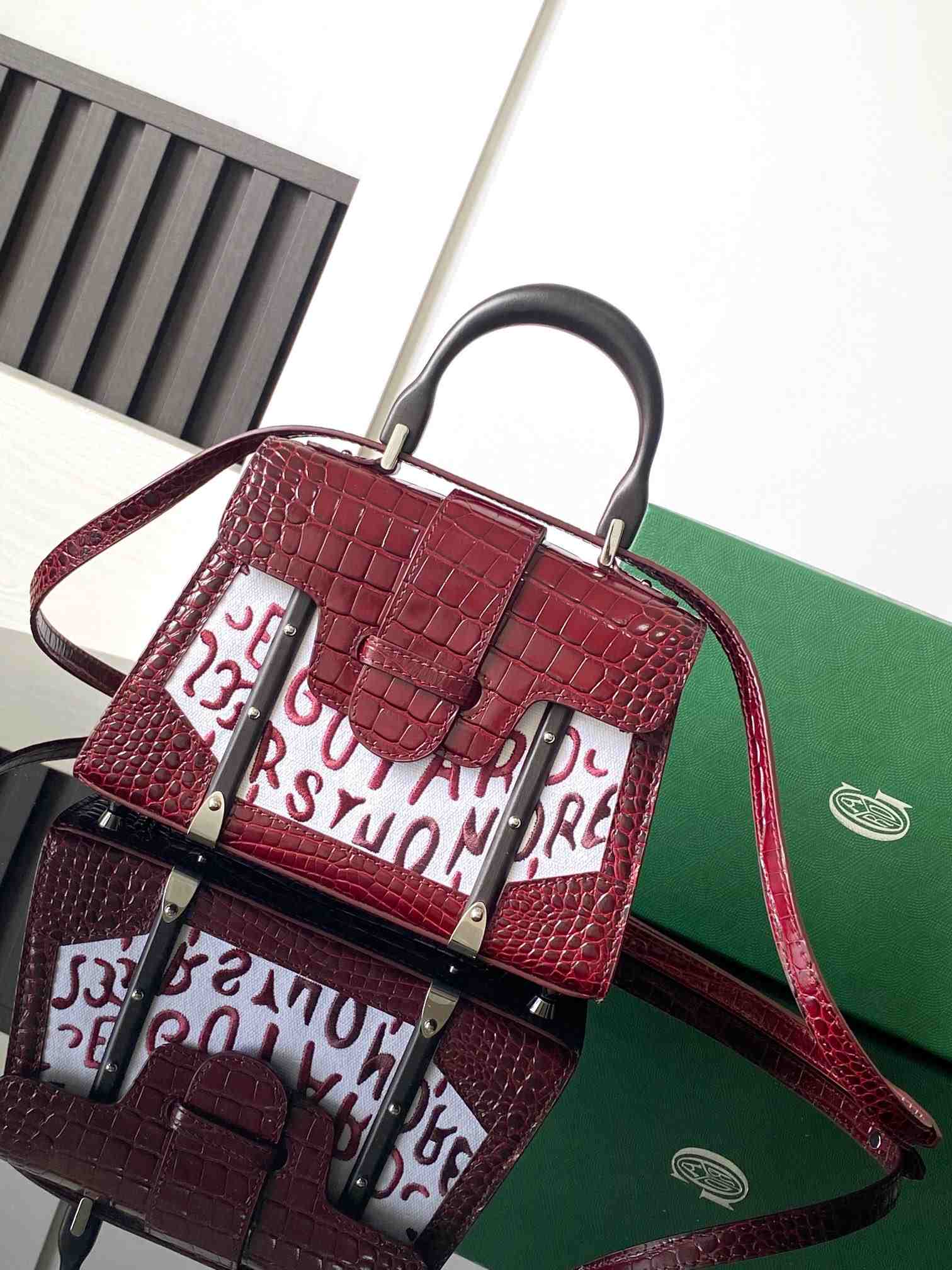Goyard Saïgon Structuré Mini Bag Crocodile Leather Embroidered Burgundy