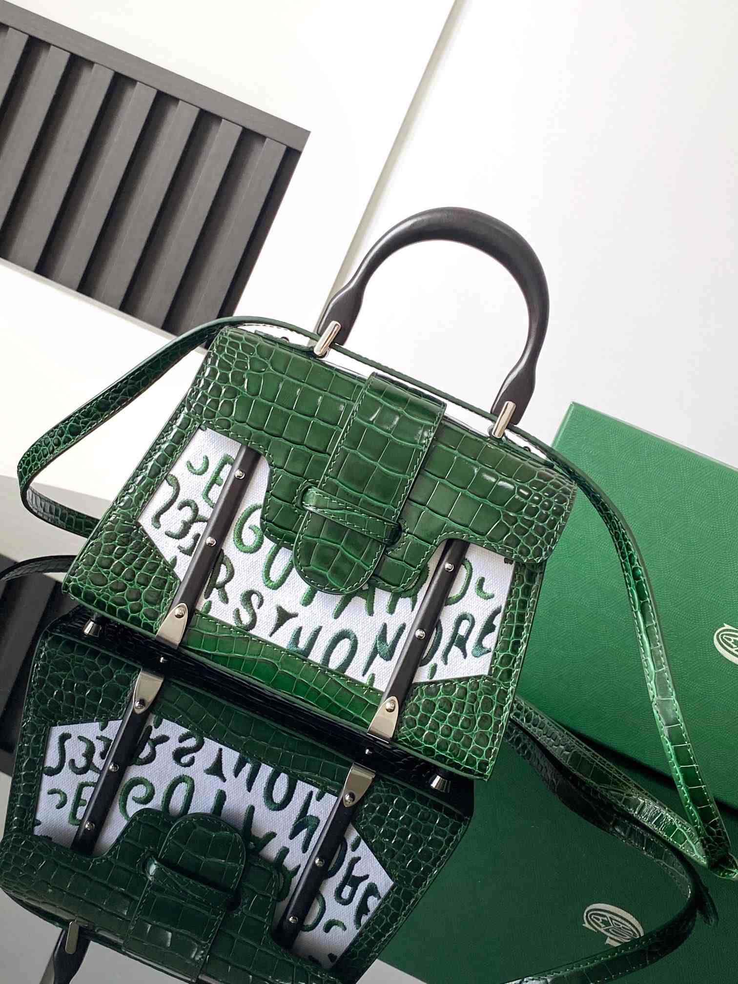 Goyard Saïgon Structuré Mini Bag Crocodile Leather Embroidered Green