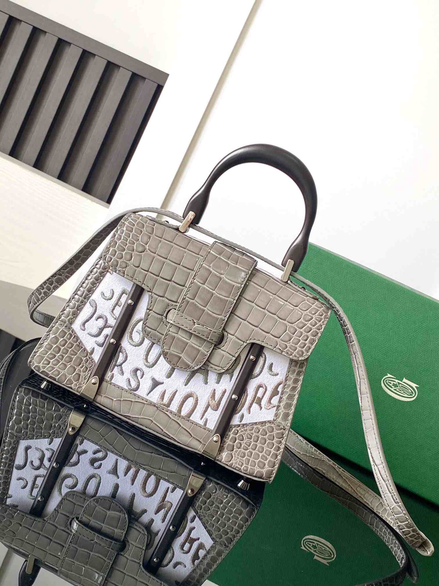 Goyard Saïgon Structuré Mini Bag Crocodile Leather Embroidered Grey