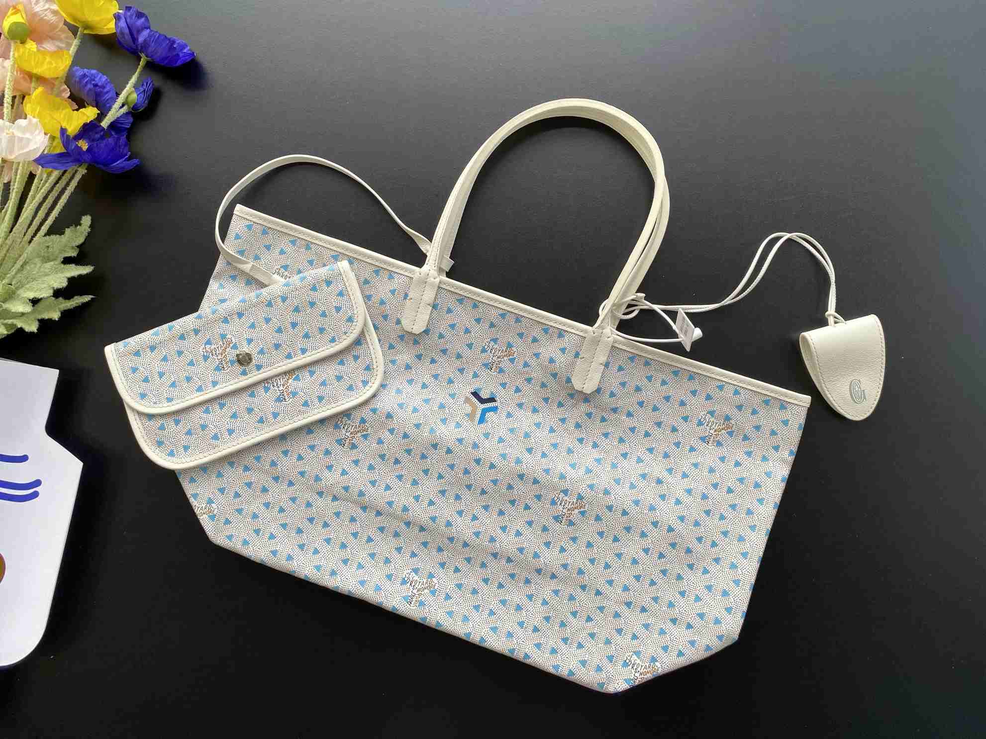 Goyard Saint Louis Goyardine Claire Voie PM Bag White & Blue