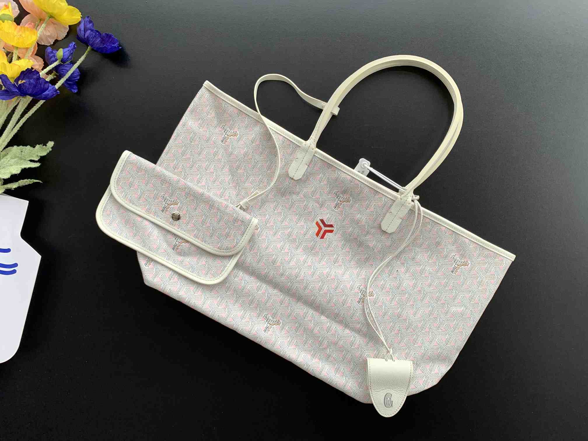 Goyard Saint Louis Goyardine Claire Voie PM Bag White & Pink