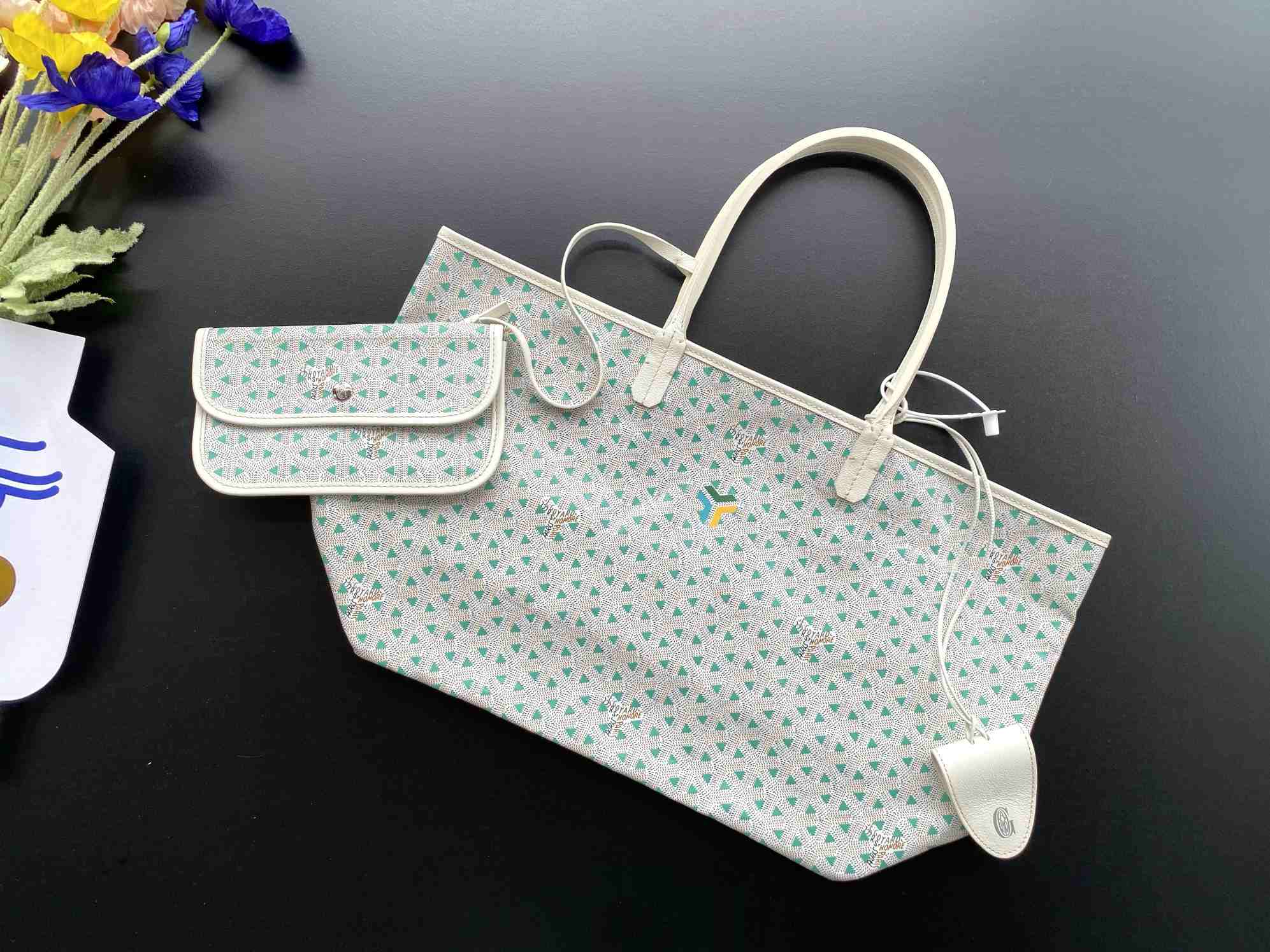 Goyard Saint Louis Goyardine Claire Voie PM Bag White & Teal