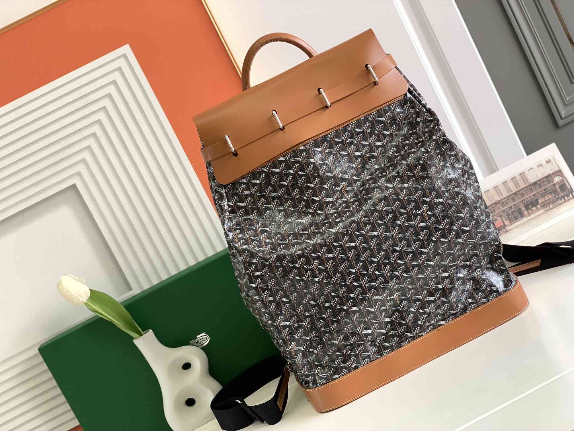 Goyard Steamer PM Bag Black & Tan